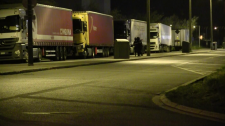 Empty Trucks in Calais- CRS were hidden in the shrubbery